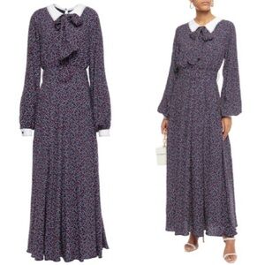 NWT GUL HURGEL Woven Maxi Dress Prairie Long Sleeve Polka Dot Blue Red White M